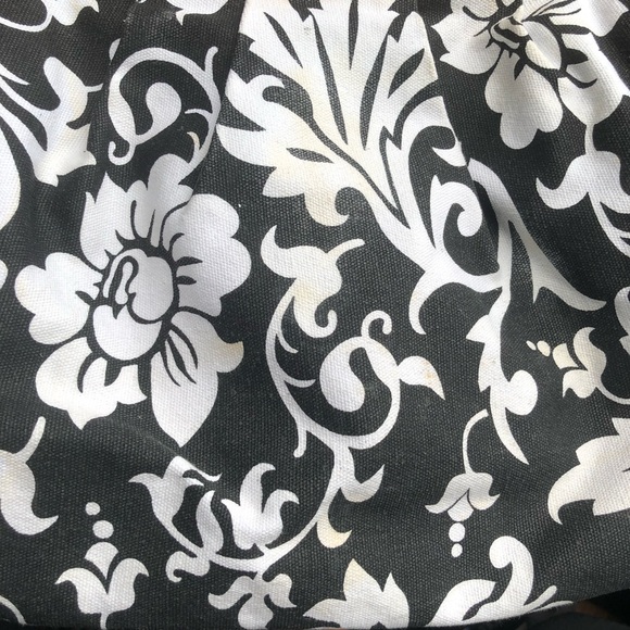 Floral Large Clutch Wooden Hand Bag Black White Summer Spring 100% Cotton Chic - Picture 13 of 16